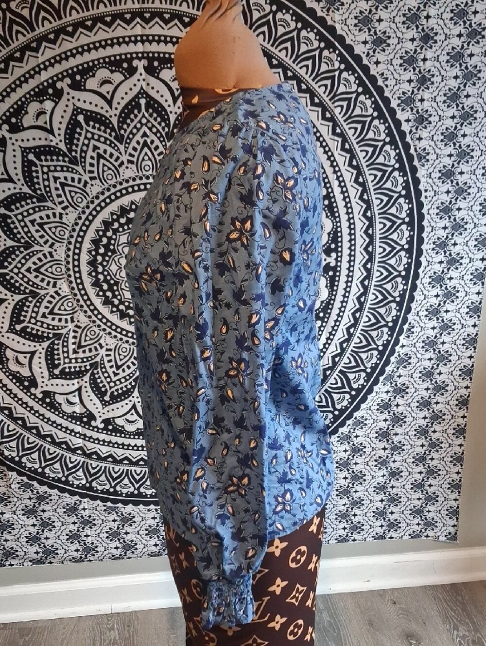 J. Crew Blue Floral Puff-Sleeve Top - Picture 4 of 6
